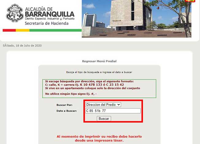 Tipo de busqueda Impuesto Predial Barranquilla