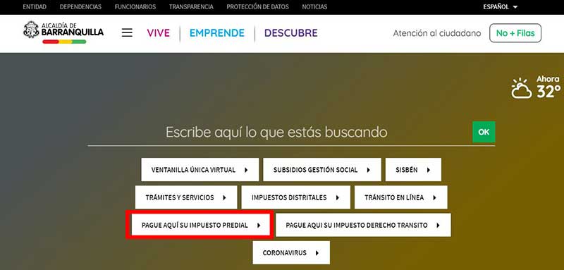 Ingreso Pagina web Alcaldia Barranquilla Impuesto Predial