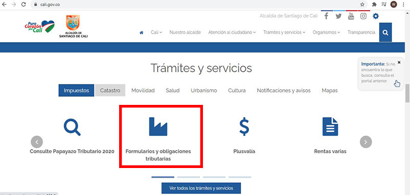 Formularios y Obligaciones Tributarias Impuesto Predial Cali