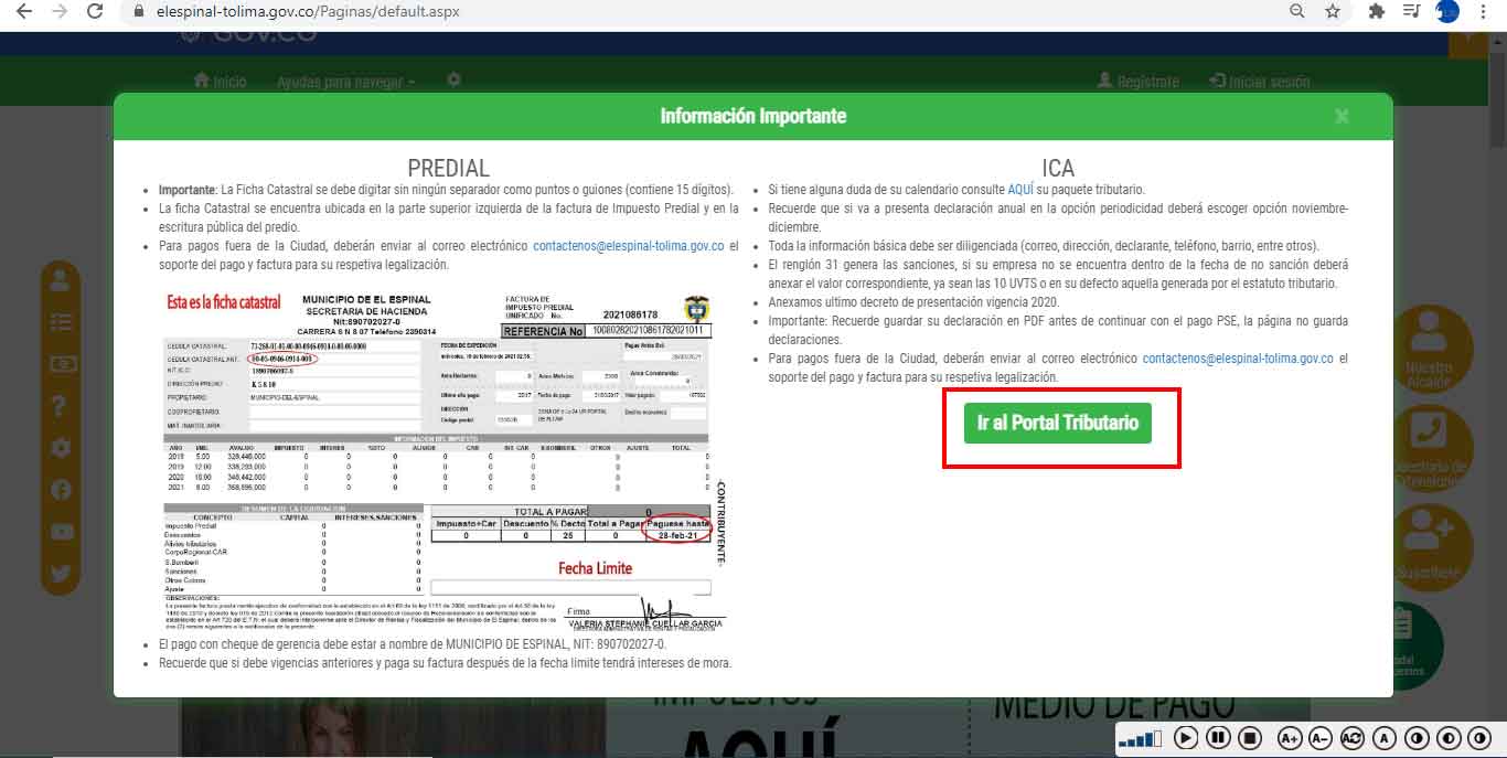 Ingreso Portal Tributario Espinal